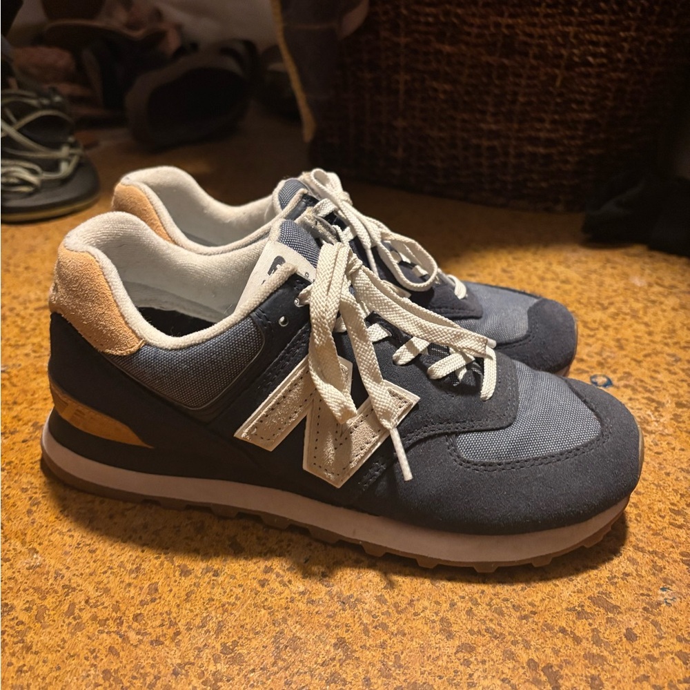 Blue and Tan Sneakers